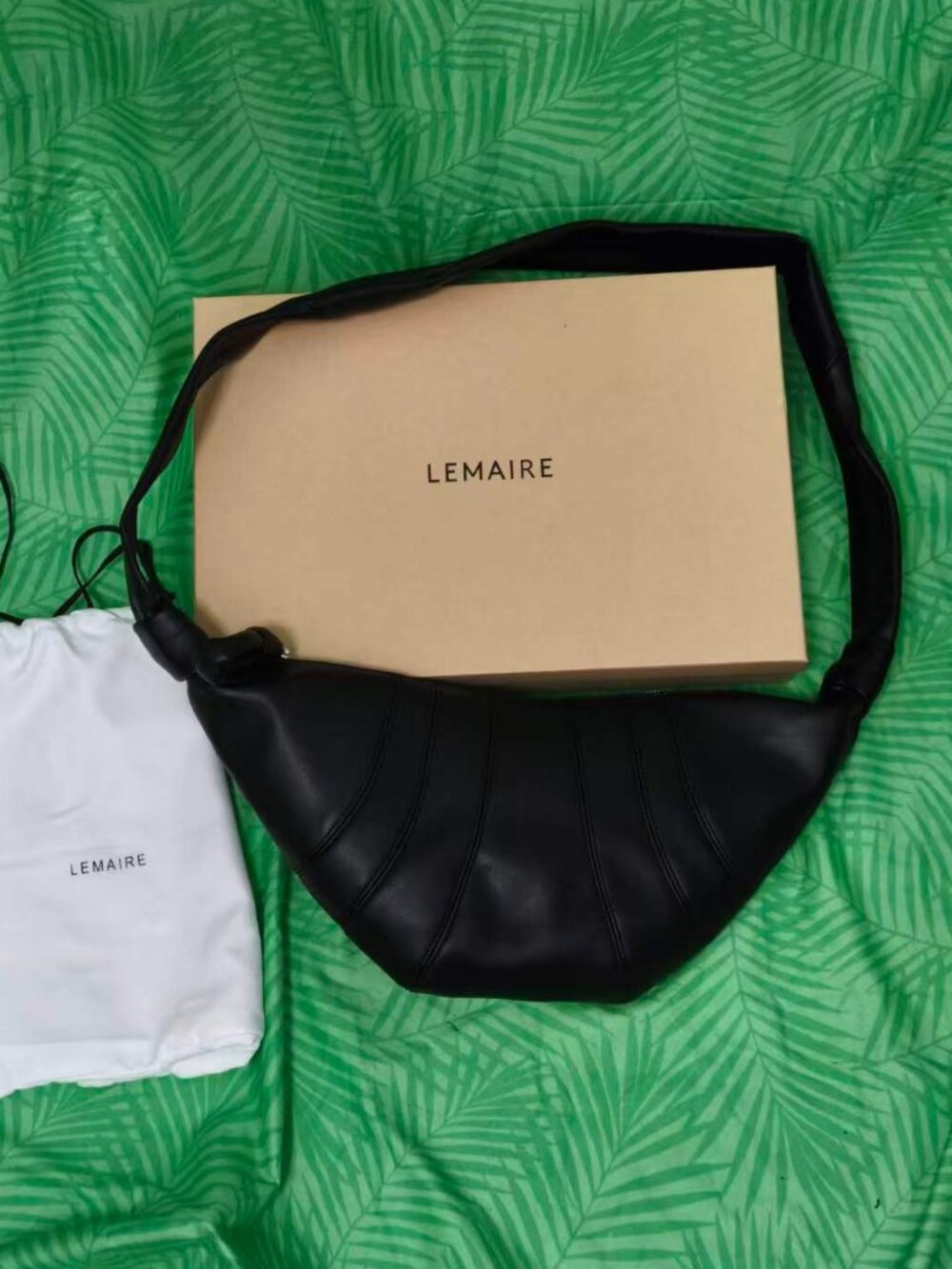Lemaire Black Croissant Large Leather Crossbody Bag, Full Set Box & Dust Bag